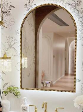 0J法式美式复古拱形浴室镜卫生间镜子LED智能背灯挂镜化妆镜梳妆