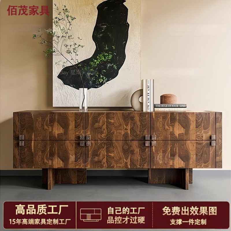 意式实木餐边柜高级感别墅客厅装饰储物柜中古风树瘤木皮玄关柜