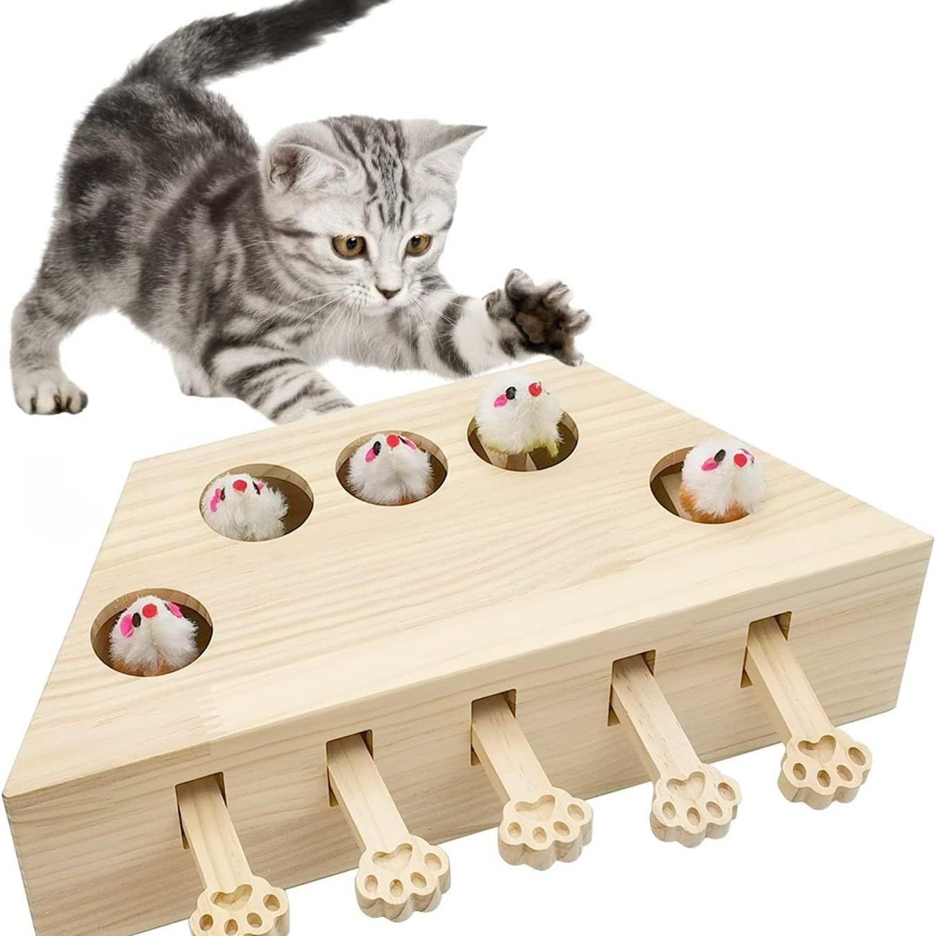 实木猫咪打地鼠玩具猫玩具逗猫掏老鼠猫木质益智木质玩具