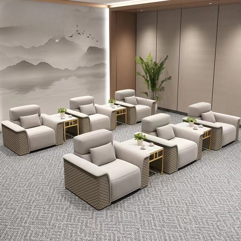 办公沙发轻奢简约行政会客洽谈大会堂商务接待单人位沙发茶几组合