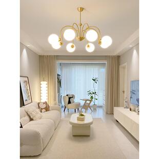 全铜客厅灯北欧灯具现代简约轻奢餐厅卧室法式 奶油风中古魔豆吊灯