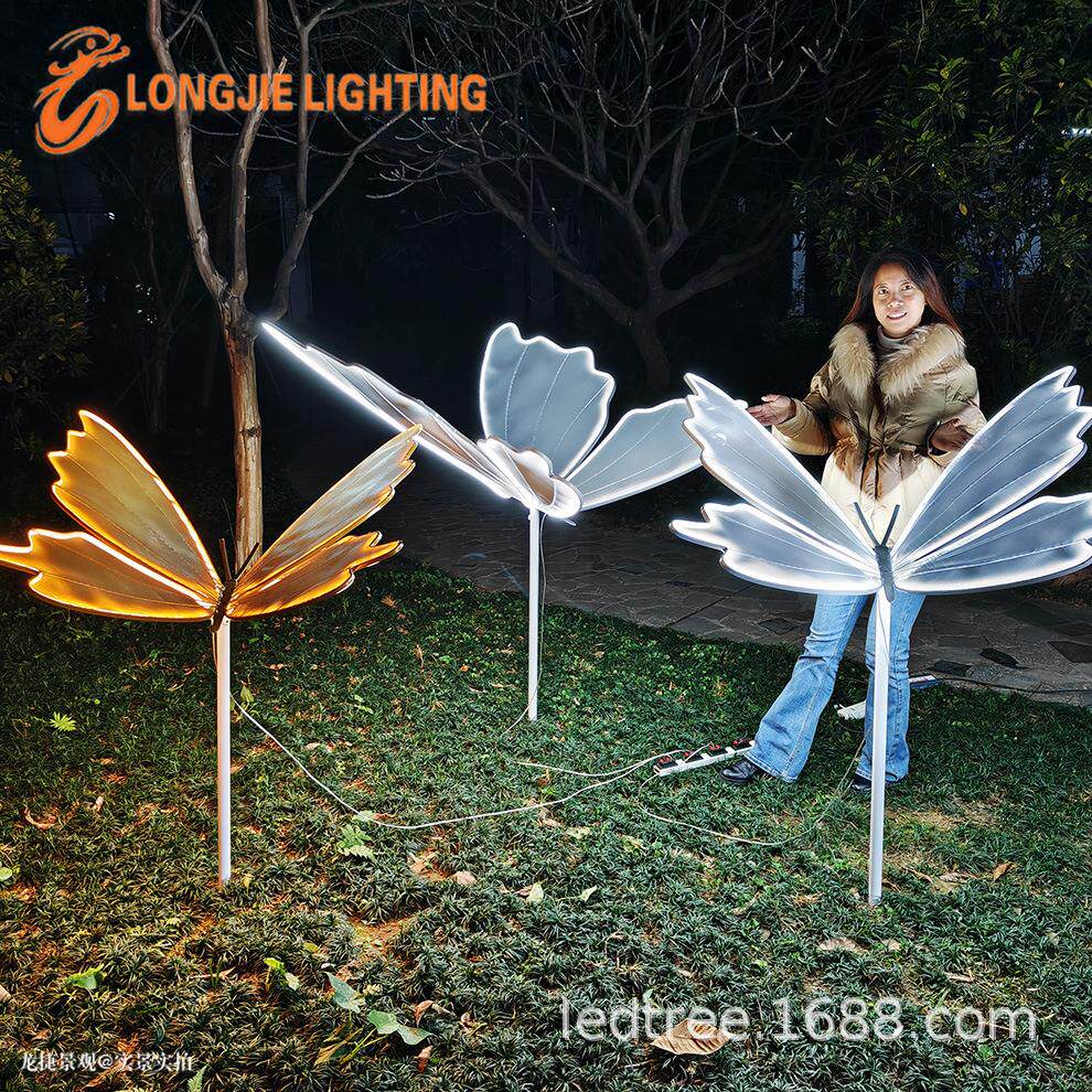 杆高1米 宽1.5米 铁丝网蝴蝶3D造型灯LED户外防水彩灯夜景氛围灯