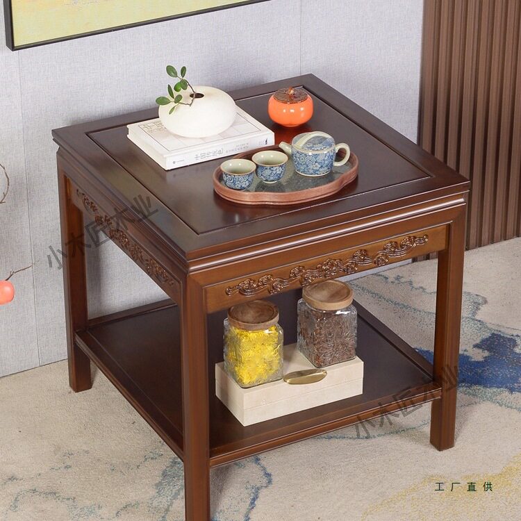 客厅实木茶几沙发边几边桌实木小方桌新中式小方几边柜置物架正方