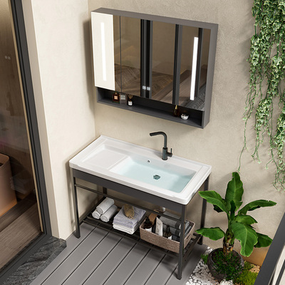 陶瓷洗衣盆带搓衣板一体台盆洗衣池带搓板阳台超深洗衣槽水池脸盆