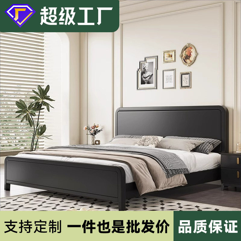 中古风实木双人床复古法式床黑色床美式床主卧民宿南洋风硬靠背床