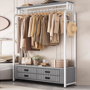 多功能衣帽架落地卧室客厅衣架简装床头柜一体抽屉家用挂衣架