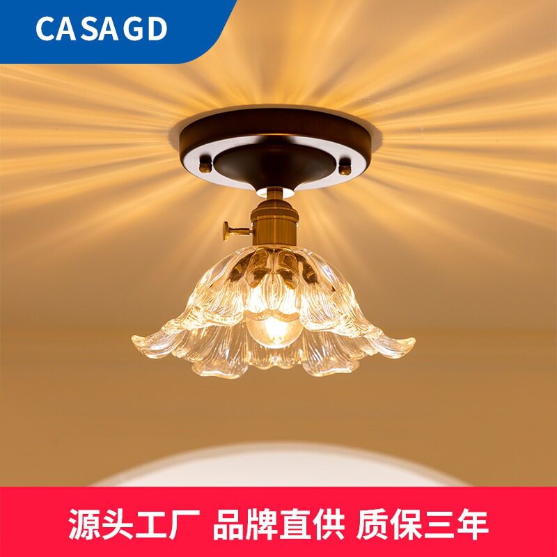 复古法式走廊吸顶灯中式中古风简约玻璃玄关灯入户门过道灯casagd