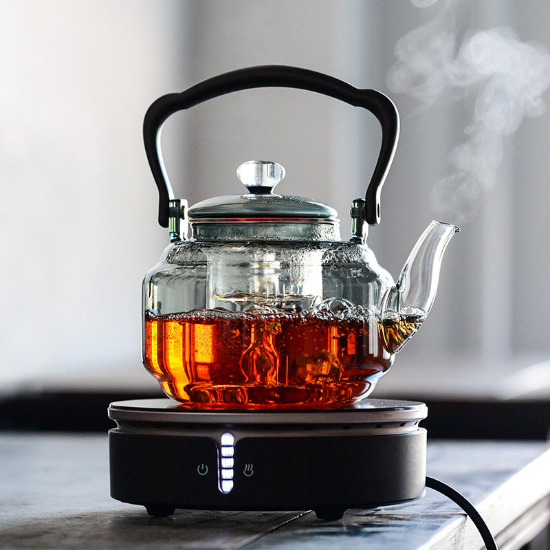批发 烟灰色玻璃茶壶 电陶炉蒸煮茶器套装家用办公室泡茶壶烧水壶