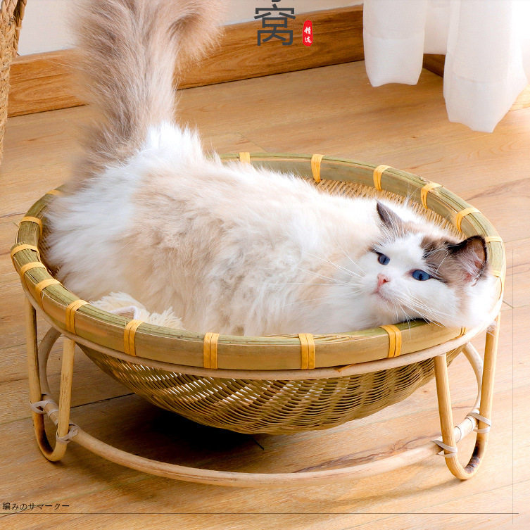 竹编猫窝编织手工凉垫竹编猫窝夏季睡觉垫子狗狗吊床猫咪夏天凉窝