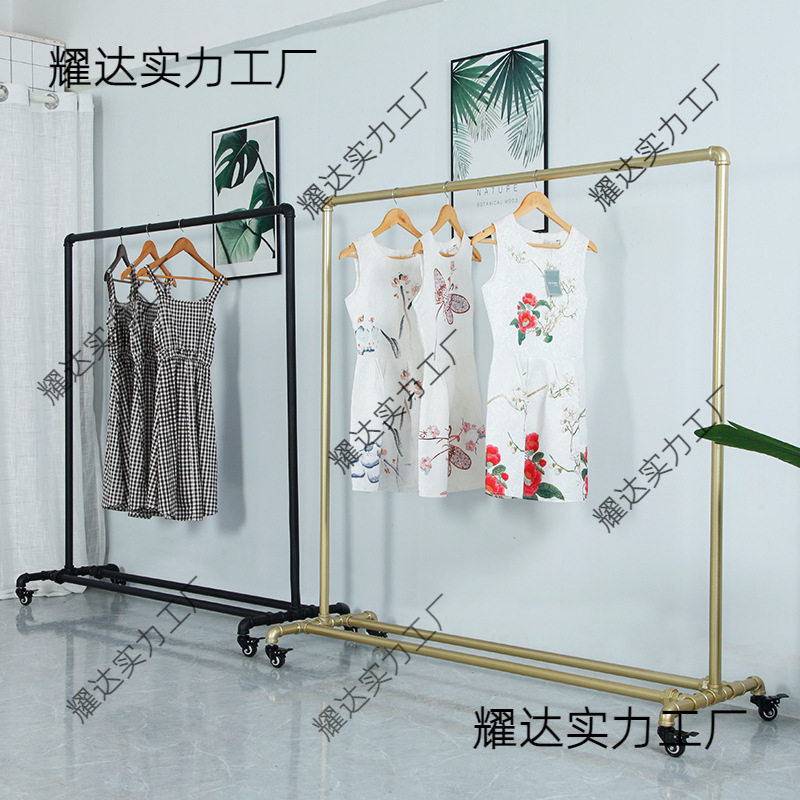 服装店展示架摆摊龙门落地单杆晾晒肉挂衣架子可移动带滑轮
