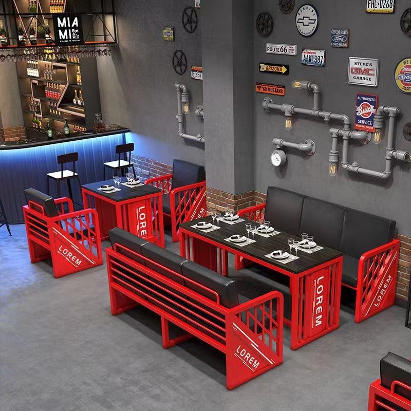 工业风卡座酒吧复古铁艺沙发清吧咖啡烧烤店商用餐厅铁艺餐桌椅