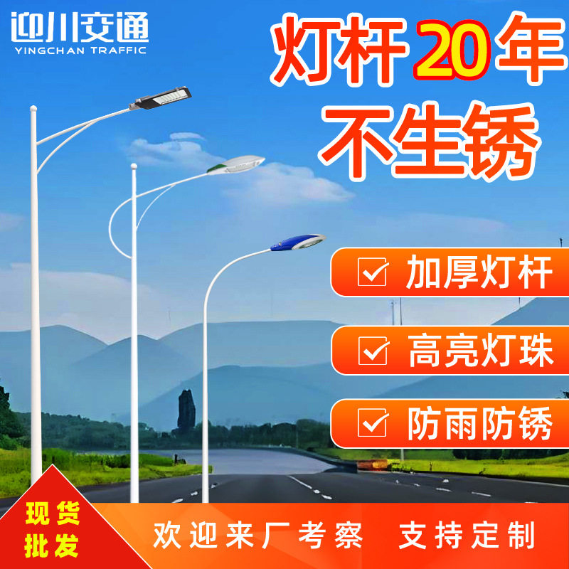 单臂路灯市电路灯6米8米道路照明灯公路新农村道路防水单臂路灯杆