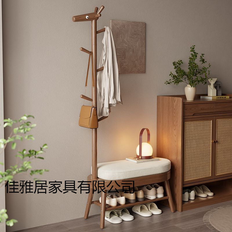 实木小鹿换鞋凳挂衣架一体家用门口可坐鞋柜入户衣帽架试衣间凳子