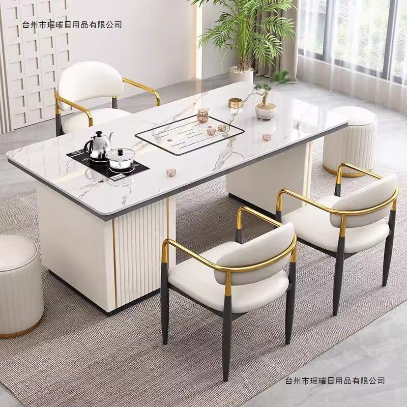 轻奢岩板茶桌椅组合阳台家用办公室现代小茶台烧水壶石板茶台一体