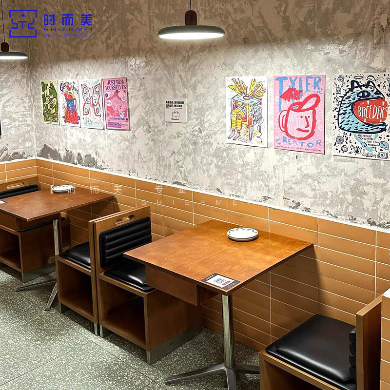韩式料理西餐厅咖啡厅海洋板桌椅组合网红甜品糖水店靠墙卡座沙发
