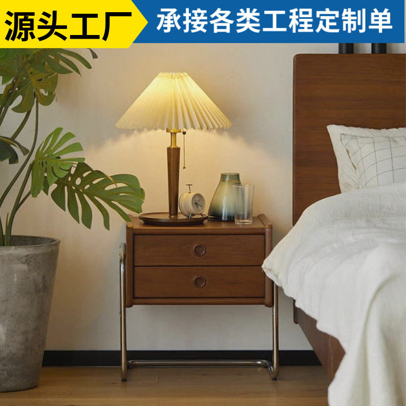 中古风床头柜复古简约网红北欧边几抽屉小柜子日式迷你实木床边柜