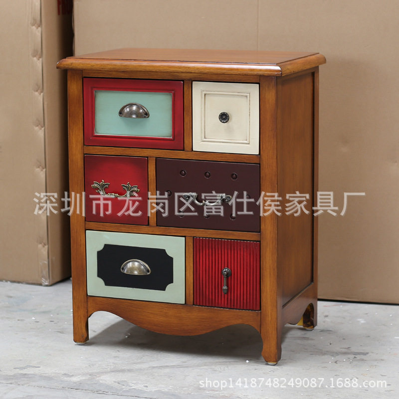 美式乡村复古斗柜储物柜子床边收纳柜床头柜小六斗抽屉柜卧室家具
