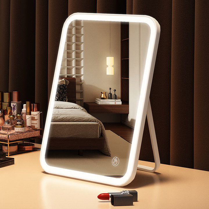 led化妆镜带灯折叠梳妆台智能高清台式便携随身学生宿舍桌面镜子