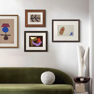 现代法式复古抽象艺术客厅装饰画北欧中古风玄关斗柜书房挂画组合