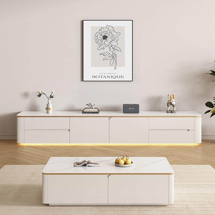 全实木岩板落地电视柜茶几组合现代简约小户型家用客厅感轻奢