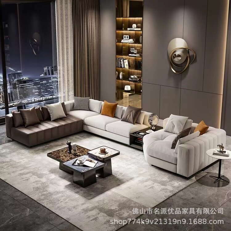 意式轻奢全真皮钢琴键转角沙发