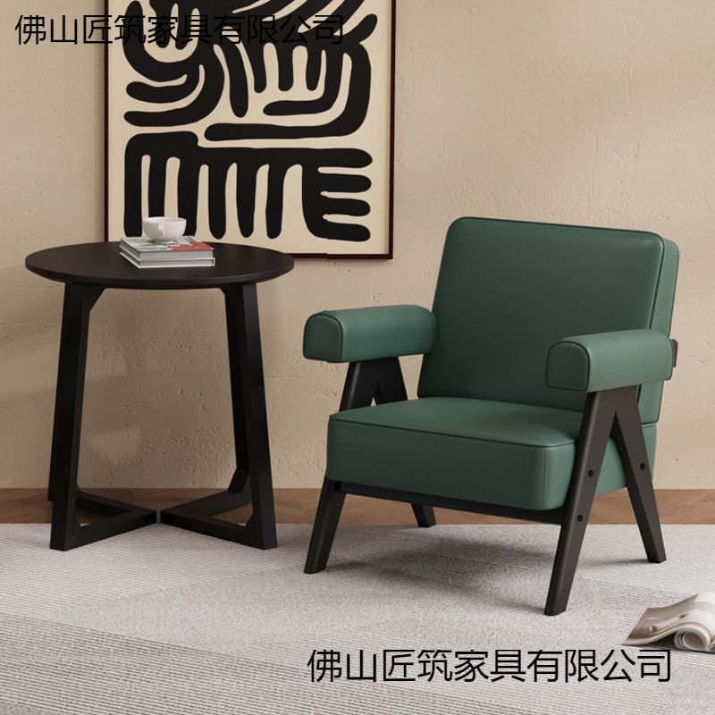 中古风油蜡皮咖啡厅单人双人三人沙发椅简易客厅休息区接待小沙发