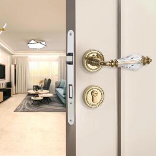 博斯顿法式覆古亮银房门锁具静音磁吸卧室房门锁金色水晶门把手