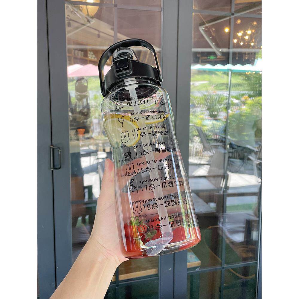 2000ml水壶大容量女运动大水杯2L吸管学生提醒喝水目标刻度杯子男