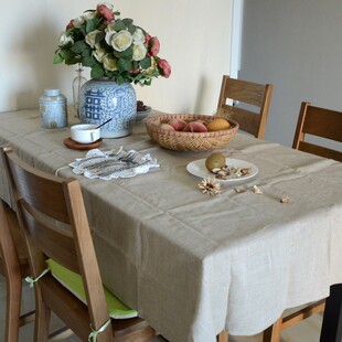 复古做旧简约现代粗麻布毛边棉麻素麻亚麻纯色餐桌布艺台布茶几布