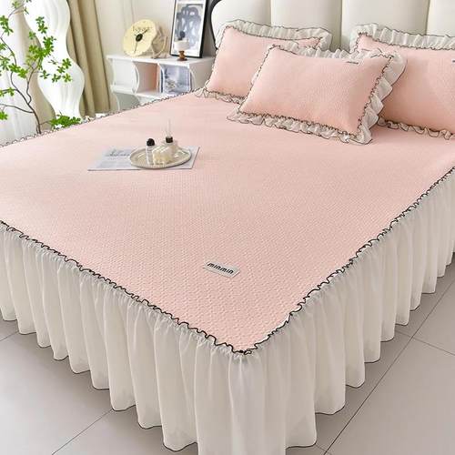 A类夏季凉感豆豆冰丝凉席床裙款三件套可机洗水洗夏天空调席软席