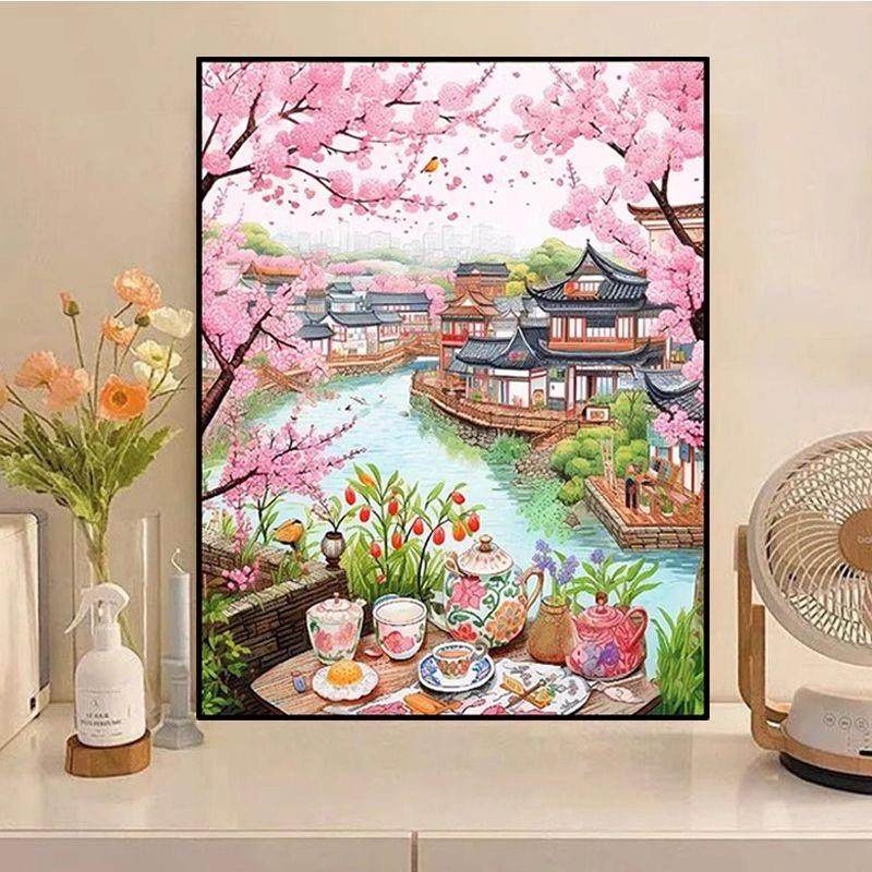 江南风景钻石画2025新款满钻客厅卧室手工diy点贴钻装饰画带框5d