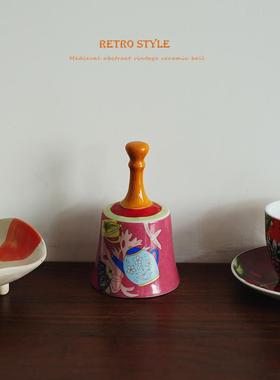 法式乡村 出口欧式插画风复古陶瓷手摇铃铛 餐桌仪式感 礼物装饰