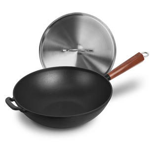 精选铸味铸铁锅家用平底锅炒菜锅珐琅炒锅老式生铁锅28-33cm电磁