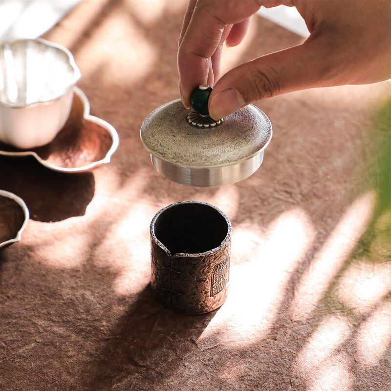 秦藏阁 锔钉做旧茶盖置纯锡手工紫砂茶壶盖托盖碗创意扳指中式