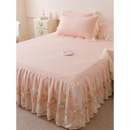 浪莎冰丝豆豆凉席三件套床裙款夏天公主风可机水洗折叠空调软席子