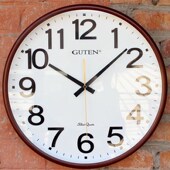 金钟宝248圆形现代简约超静音挂钟金色边框凹凸立体字块