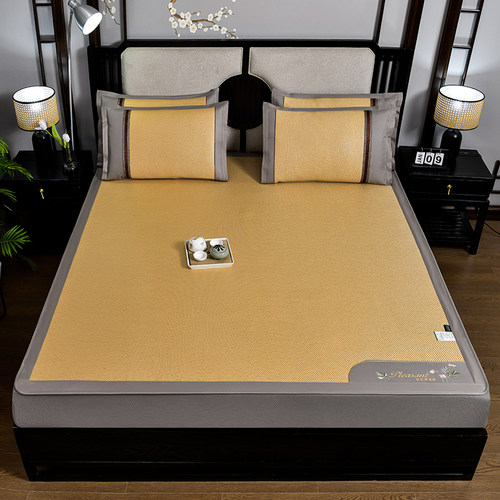 2023夏季新款藤席三件套高密度透气凉感高档艾草清香冰丝凉席子