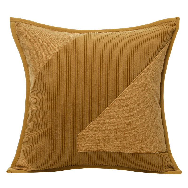 样板间客厅沙发抱枕民宿靠垫包边工艺方枕套竖条纹黄色抱枕50x50
