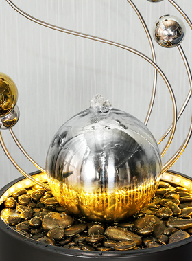 室内喷泉轻奢流水摆件生财圆球不锈钢铁艺桌面工艺品朋友乔迁送礼