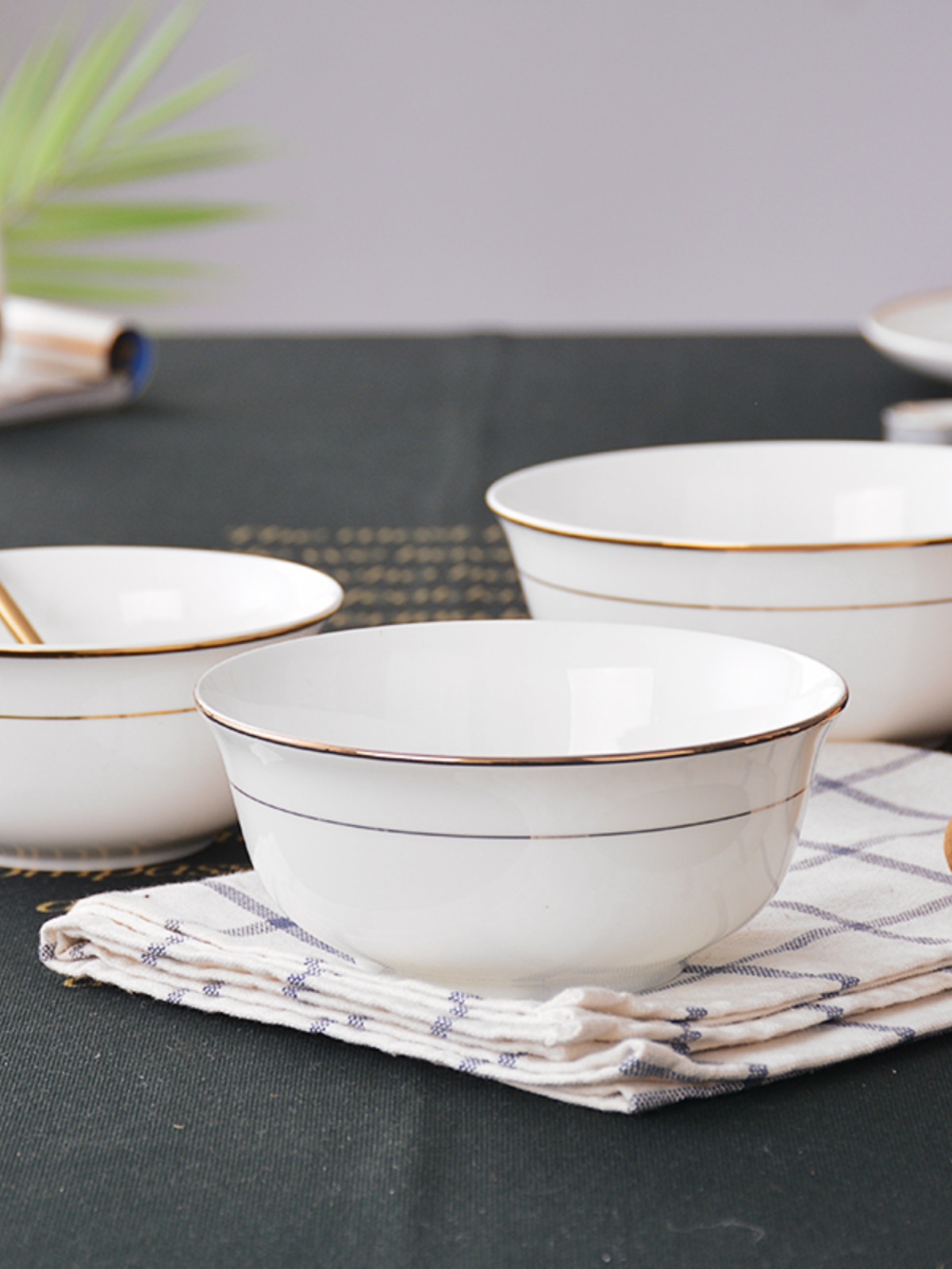 金边碗4.5英寸骨瓷碗米饭碗家用4个装陶瓷碗喇叭碗白瓷碗6寸面碗
