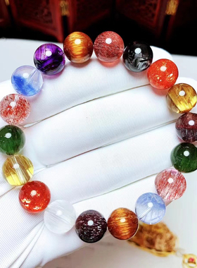 镇店之宝天然多宝水晶手链金发晶草莓晶超七钛晶红兔毛手串定制