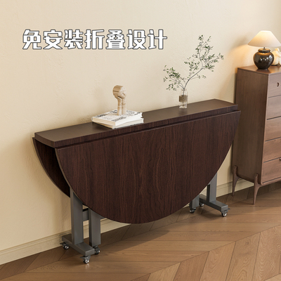 折叠餐桌家用小户型出租房用实木带转盘可移动吃饭桌子简易大圆桌