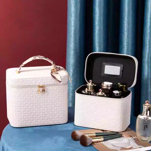 化妆包硬壳防水新经典款编织纹大容量带隔层手提护肤品收纳箱轻奢