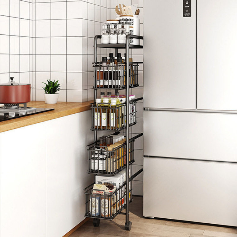 抽拉式厨房置物架超窄冰箱侧落地多层多功能蔬菜可抽拉夹缝收纳架
