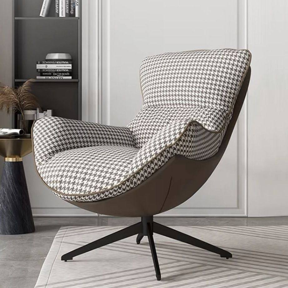 北欧单人沙发椅千鸟格家用客厅休闲椅旋转民宿酒店椅懒人沙发单椅