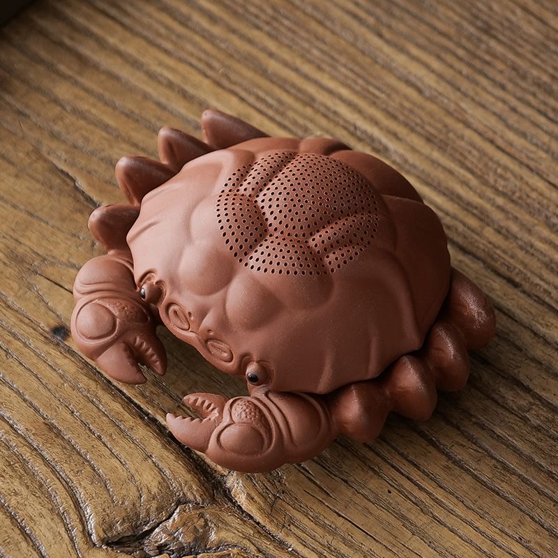 大号紫砂螃蟹一体全瓷茶漏茶滤陶瓷过滤网茶道零配件创意茶宠摆件