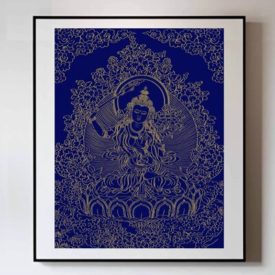 文殊菩萨手绘唐卡描金线稿