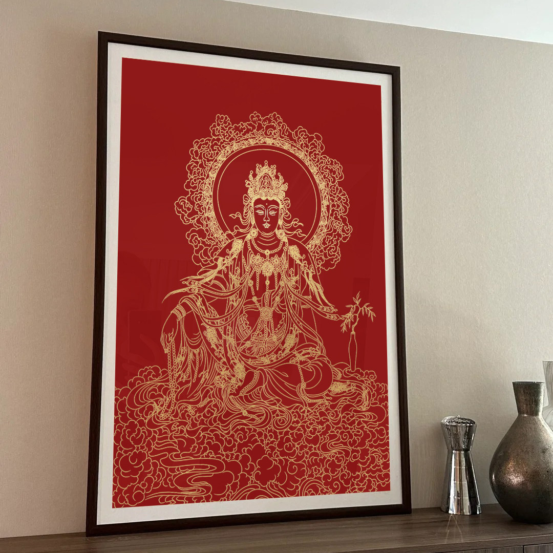 水月观音唐卡手绘diy佛像佛祖解压手工制作装饰画佛堂装饰挂画