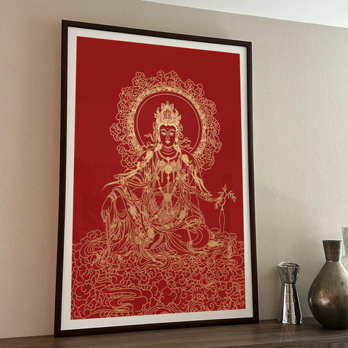 水月观音唐卡手绘diy佛像佛祖解压手工制作装饰画佛堂装饰挂画