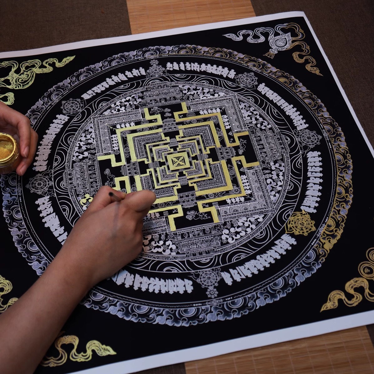 时轮金刚坛城非遗唐卡手绘diy创意手工唐卡西藏手绘唐卡挂画描金